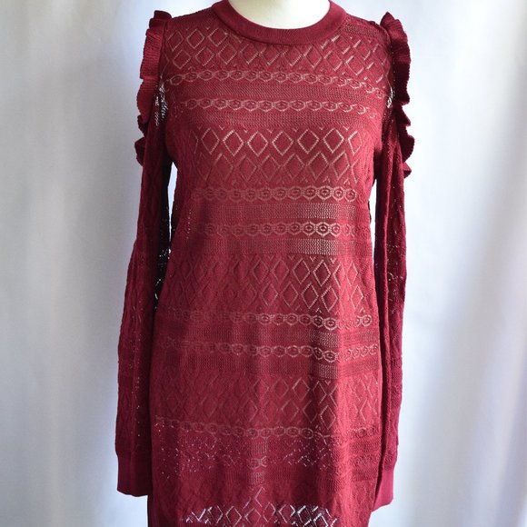 LC Lauren Conrad Red Ruffle Pointelle Sweater Dress - Picture 2 of 9